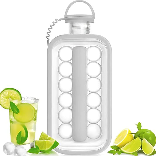 Portable ice cube tray with lime mint drink, perfect for refreshing beverages