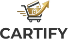 Cartify logo with shopping cart, credit card, and upward arrow symbolizing online shopping and growth
