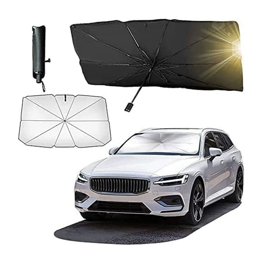 Foldable car windshield sun shade umbrella for protecting vehicle interior from heat and sunlight
