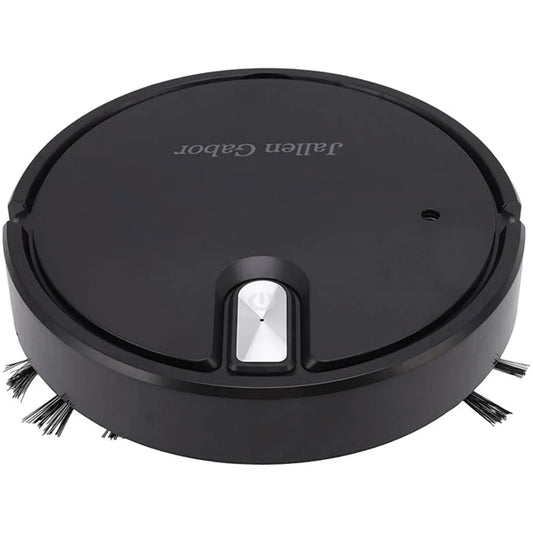 Black Jallen Gabor robotic vacuum cleaner with side brushes and power button