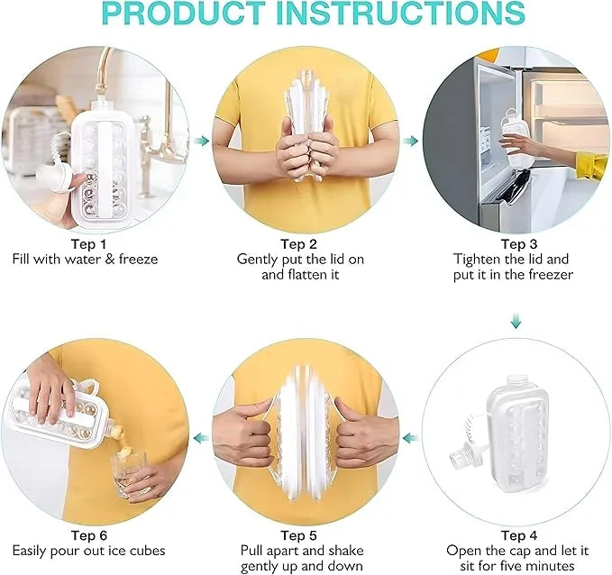 Step-by-step guide for using ice cube maker: fill, freeze, pour out cubes