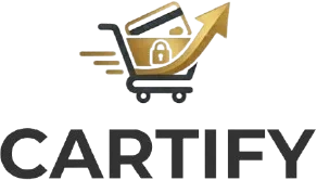 Cartify logo with shopping cart, credit card, and upward arrow symbolizing secure online shopping in UAE