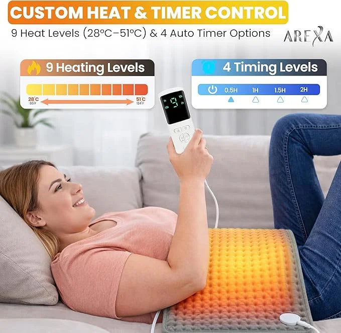 Electric heating pad for gentle heat therapy and muscle relaxation