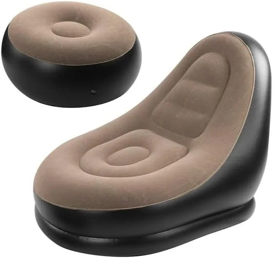 Inflatable lounge chair with footrest for home, camping, and outdoor leisure
