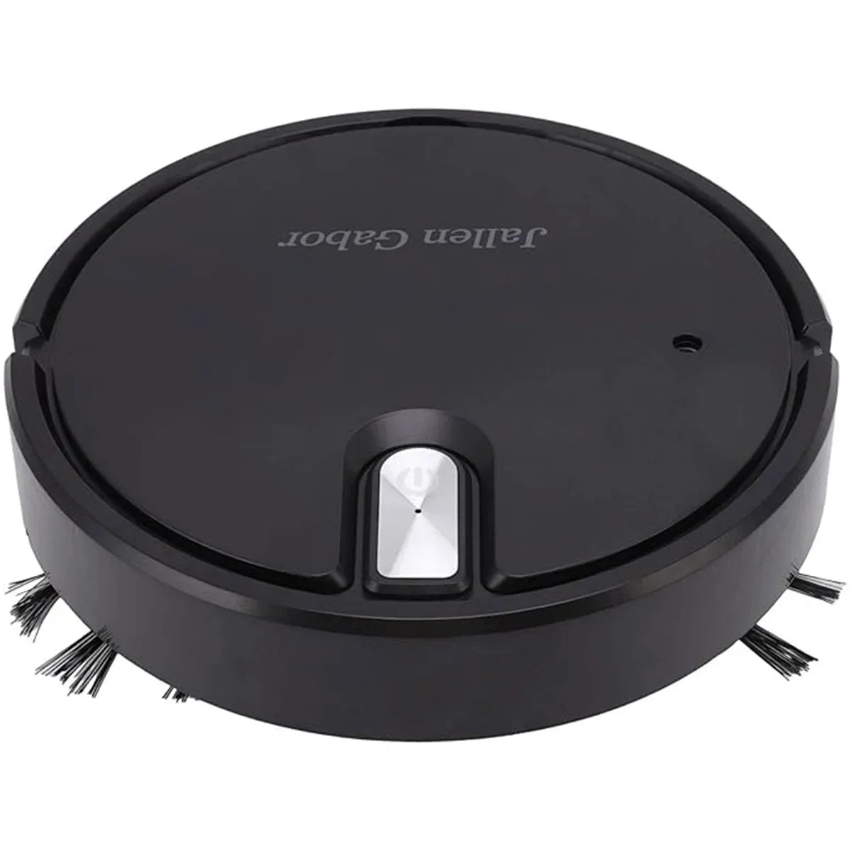Black Jallen Gabor robotic vacuum cleaner with side brushes and power button