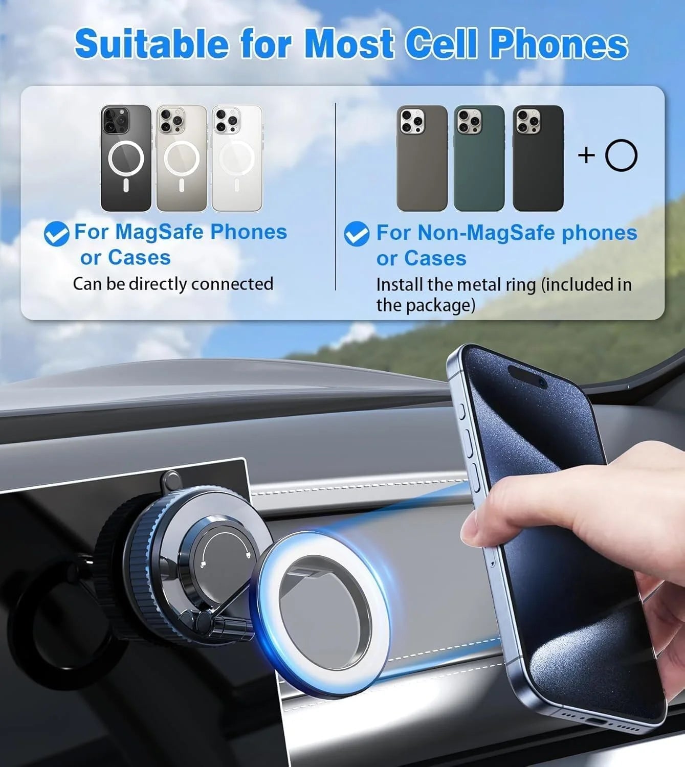 Magnetic car phone mount holder for safe and convenient mobile navigation