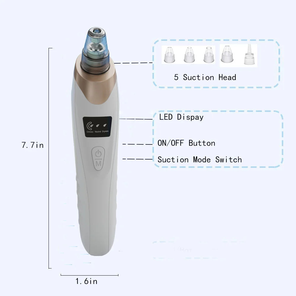 Portable pore cleaning vacuum tool for facial skincare and blackhead removal