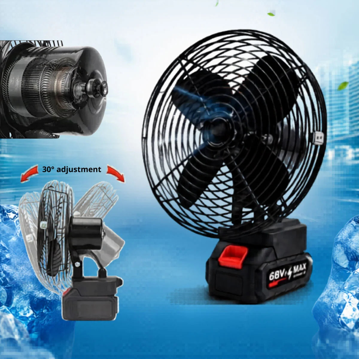 Rechargeable 68V cordless fan for personal cooling and portable airflow
