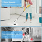 Woman using spin mop with 2 speed settings for easy floor cleaning in modern kitchen